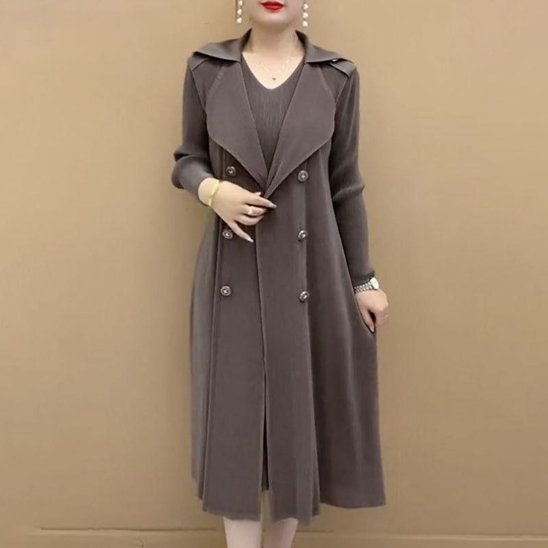 🎉Autumn Hot Sale🎉Fashionable Pleated Suit Collar Fake Two-piece Trench Coat