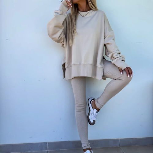 2-teiliges Set aus langärmligem bedrucktem Sweatshirt und Leggings für Damen