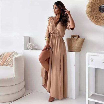 Elegantes, sexy Kleid mit V-Ausschnitt und Seitenschlitz für Damen