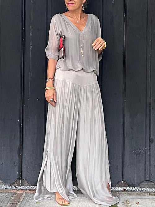 💟 Frühsommer-Sale 50 % Rabatt 🌺 Elegantes zweiteiliges Set aus Chiffon-Hosen mit weitem Bein