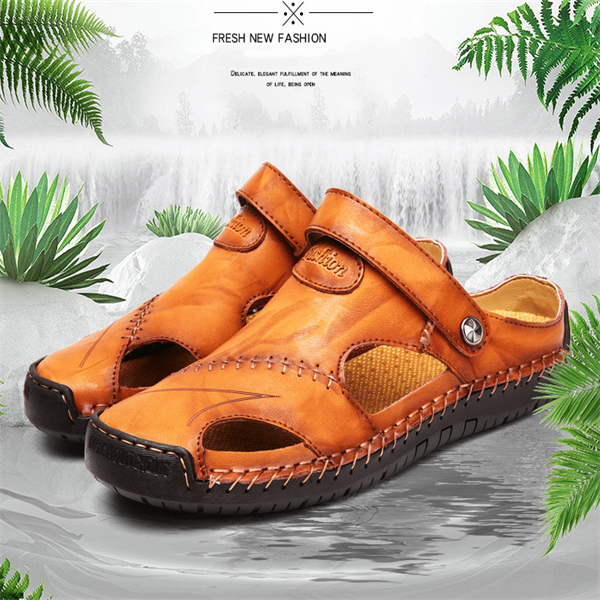 Große Größe Weiches Leder Männer Atmungsaktive Outdoor-Sandalen