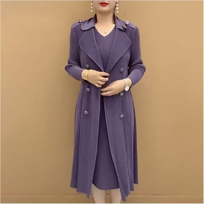 🎉Autumn Hot Sale🎉Fashionable Pleated Suit Collar Fake Two-piece Trench Coat